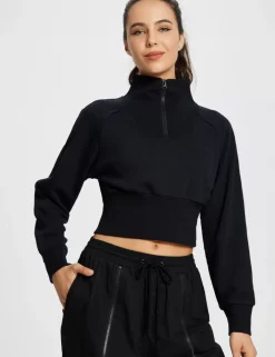 Baleaf Evergreen Cotton Half-Zip Crop Pullover^Women Long-Sleeved