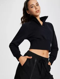 Baleaf Evergreen Cotton Half-Zip Crop Pullover^Women Long-Sleeved