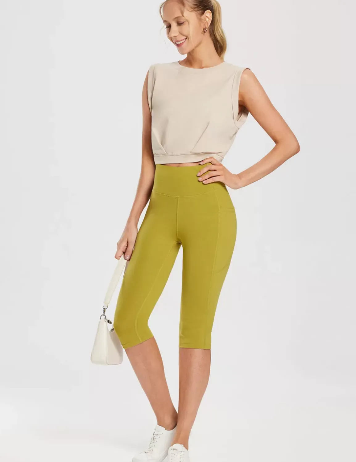 Baleaf Evergreen Cotton Pocketed Capris^Women Leggings