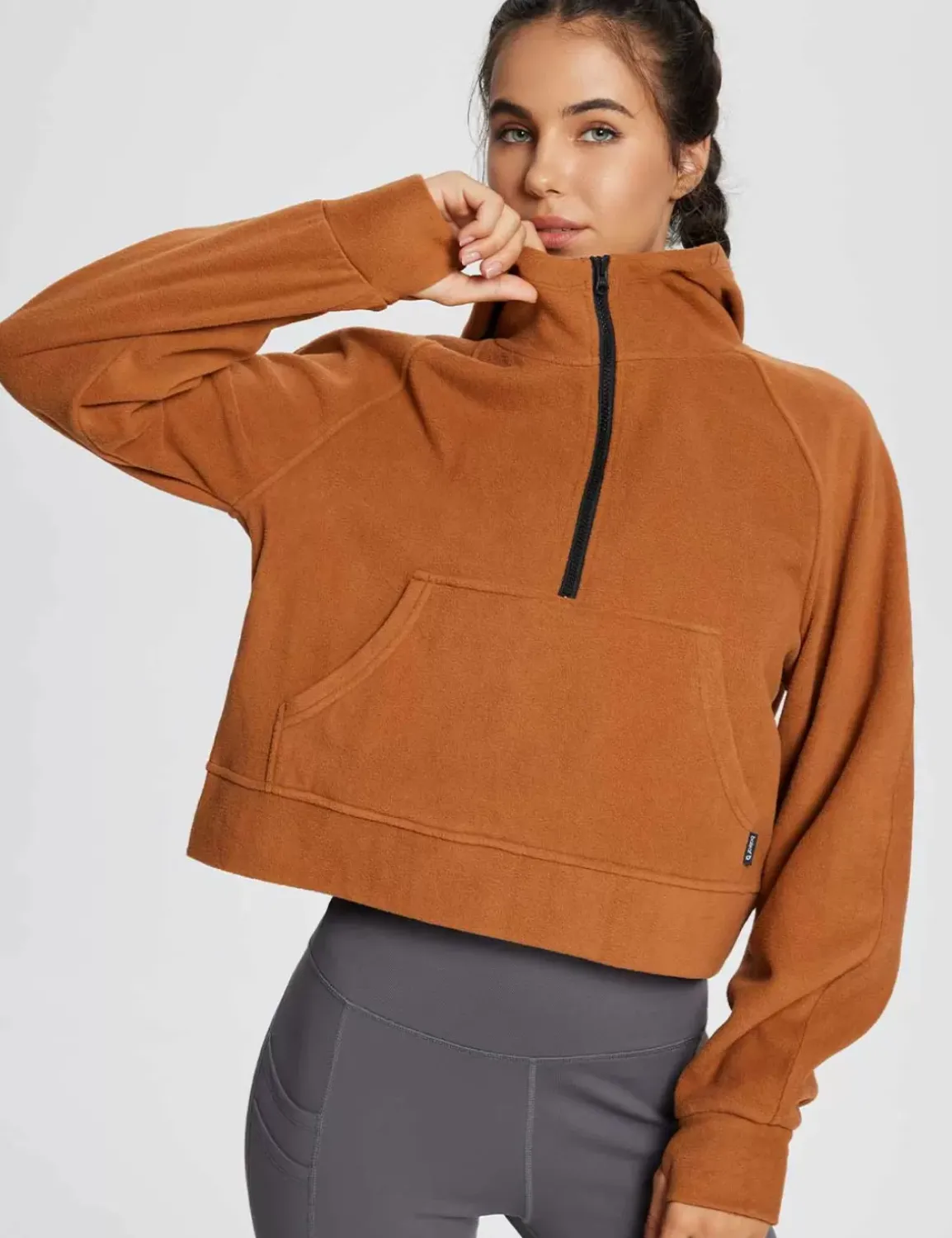 Baleaf Thermal Hooded Cropped Pullover^Women Fleece-Lined