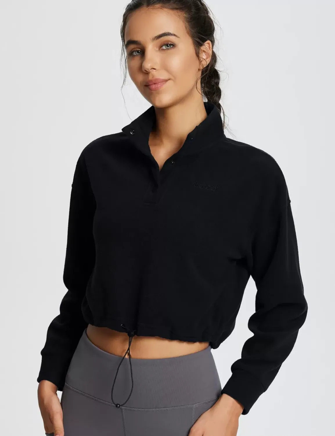 Baleaf Turtleneck Long-Sleeve Crop Pullover^Women Fleece-Lined