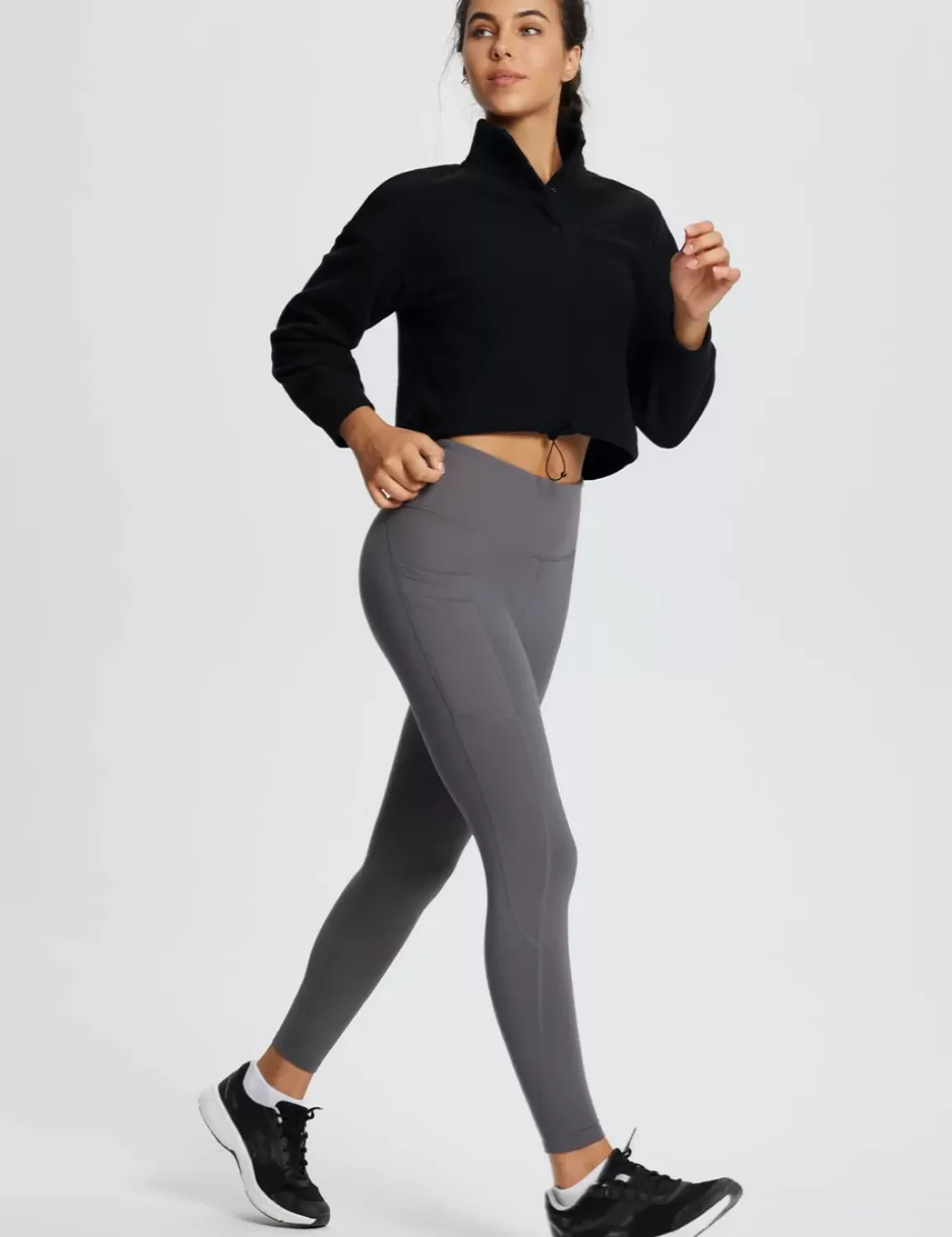 Baleaf Turtleneck Long-Sleeve Crop Pullover^Women Fleece-Lined
